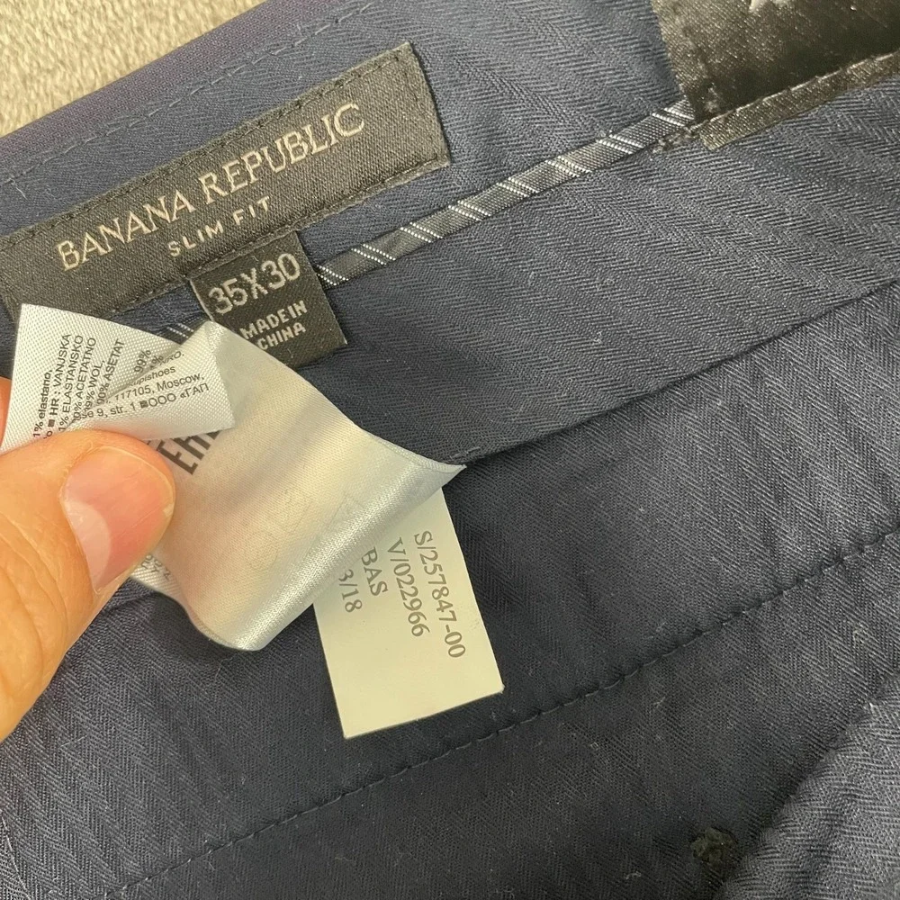 BANANA‎ REPUBLIC MARZOTTO 120s Wool Italian Pants 35x27 Navy Slim Fit Trousers